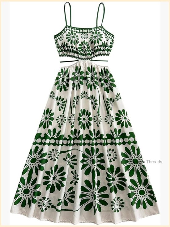 Dresses & Skirts - Cut Out Spaghetti Strap Midi Dress Flowy Beach Vacation